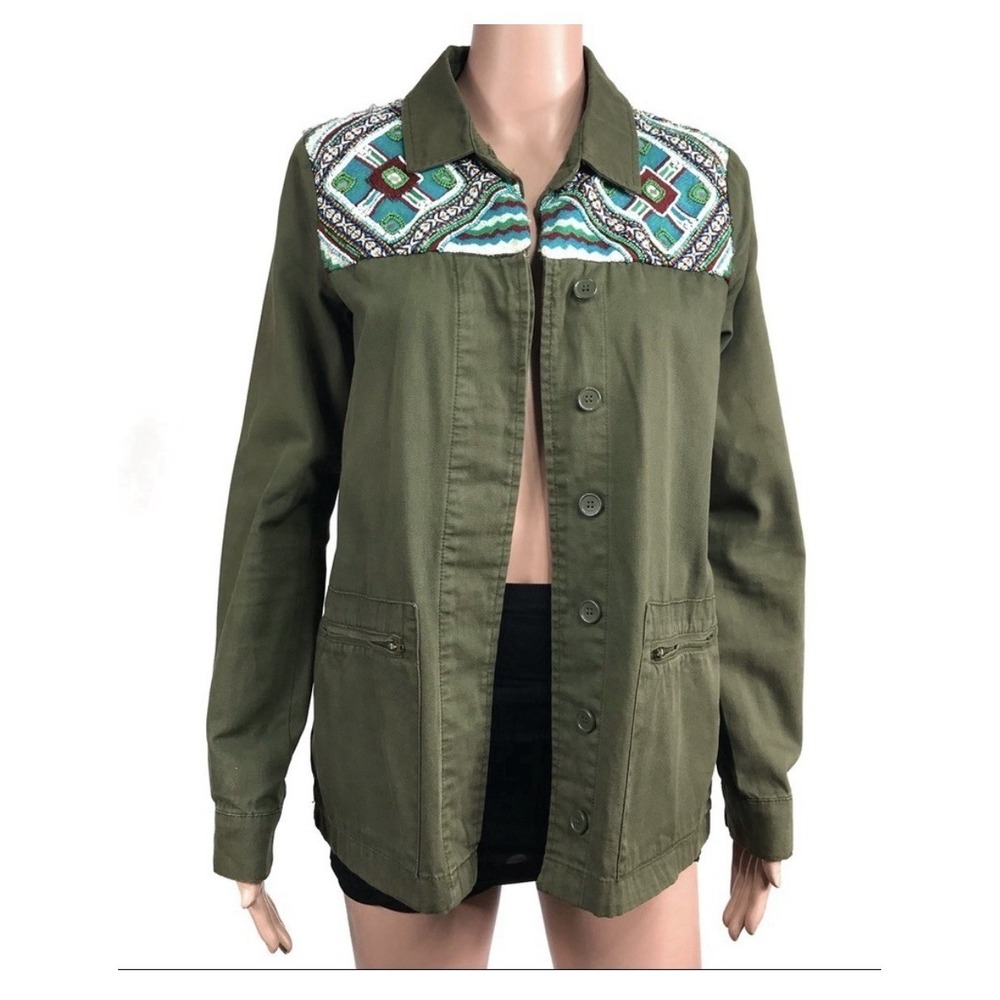 Zara Beaded Utility Style Button Up Shirt Jacket. Pockets With Boho Vibes. Sm